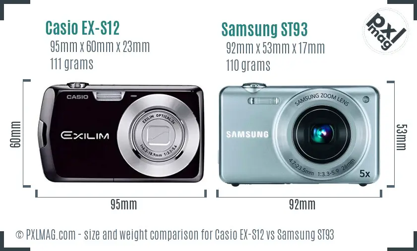 Casio EX-S12 vs Samsung ST93 size comparison