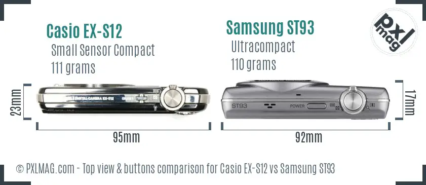 Casio EX-S12 vs Samsung ST93 top view buttons comparison