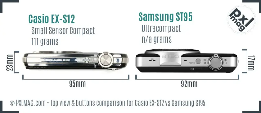 Casio EX-S12 vs Samsung ST95 top view buttons comparison