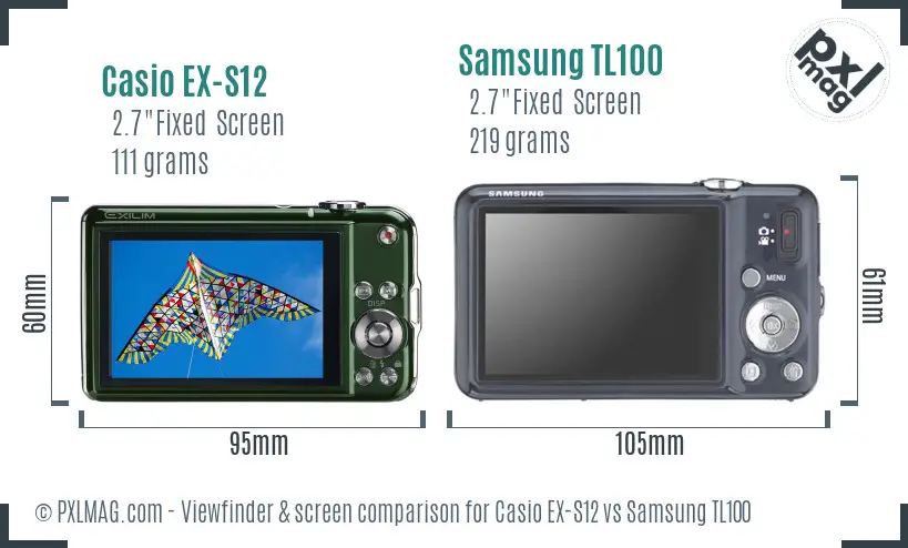Casio EX-S12 vs Samsung TL100 Screen and Viewfinder comparison
