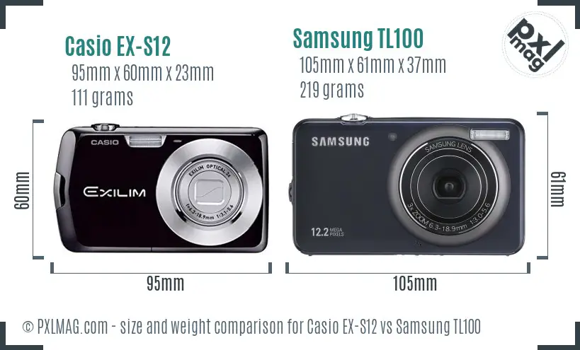 Casio EX-S12 vs Samsung TL100 size comparison