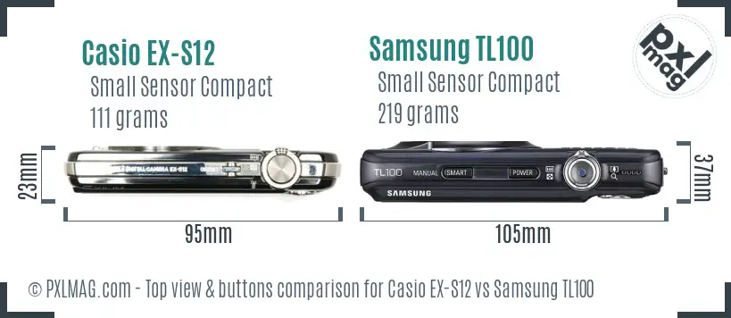 Casio EX-S12 vs Samsung TL100 top view buttons comparison