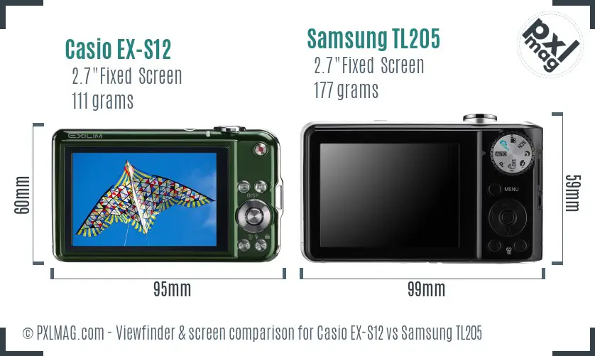Casio EX-S12 vs Samsung TL205 Screen and Viewfinder comparison