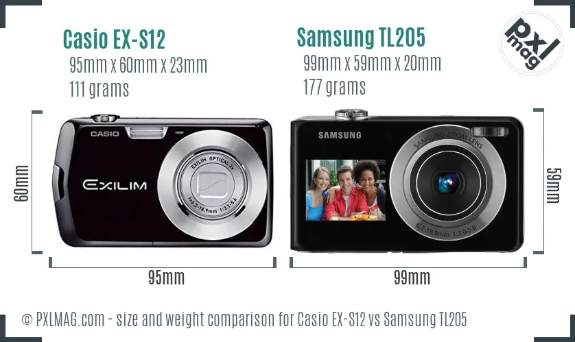 Casio EX-S12 vs Samsung TL205 size comparison