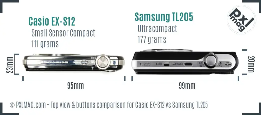 Casio EX-S12 vs Samsung TL205 top view buttons comparison