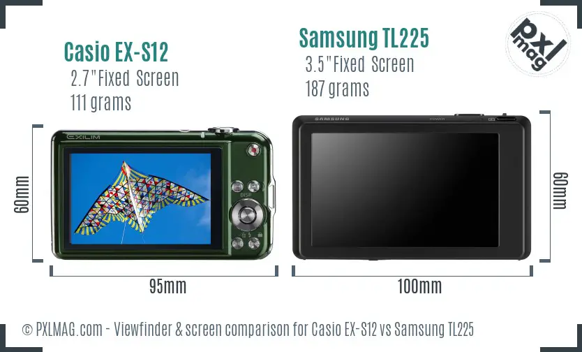 Casio EX-S12 vs Samsung TL225 Screen and Viewfinder comparison