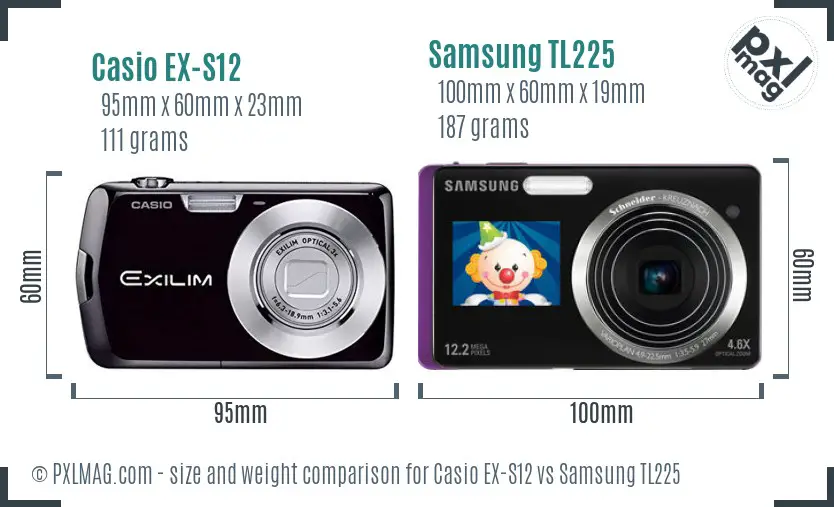 Casio EX-S12 vs Samsung TL225 size comparison