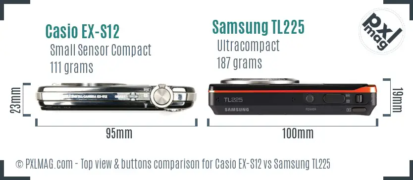 Casio EX-S12 vs Samsung TL225 top view buttons comparison
