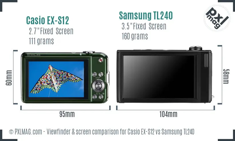 Casio EX-S12 vs Samsung TL240 Screen and Viewfinder comparison
