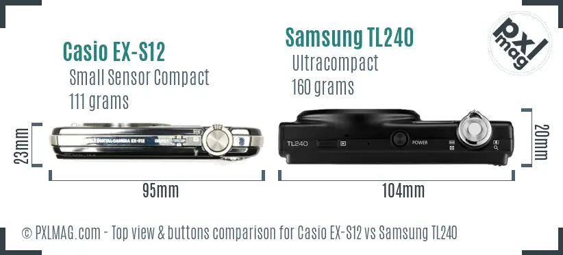 Casio EX-S12 vs Samsung TL240 top view buttons comparison
