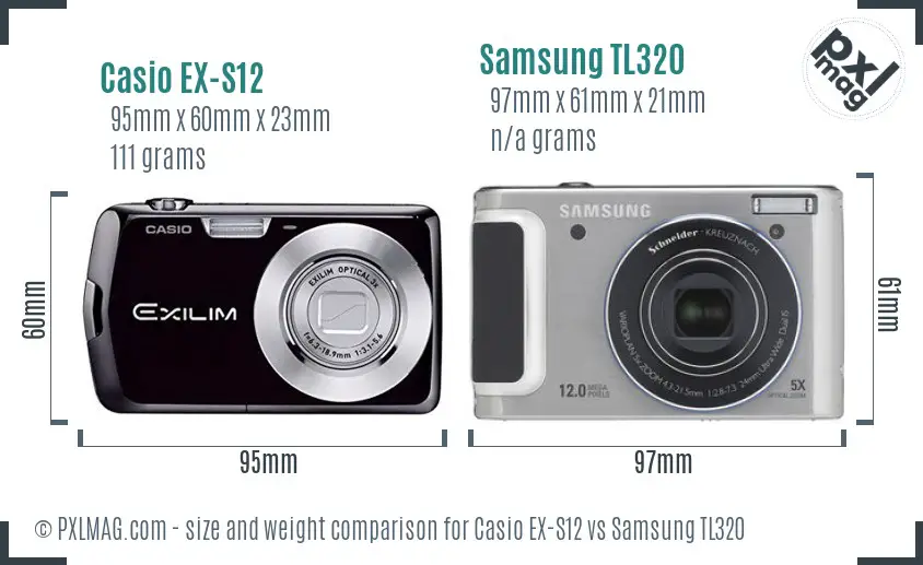 Casio EX-S12 vs Samsung TL320 size comparison