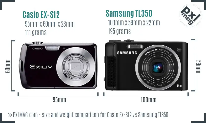Casio EX-S12 vs Samsung TL350 size comparison