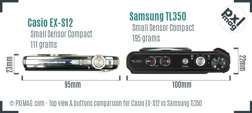 Casio EX-S12 vs Samsung TL350 top view buttons comparison