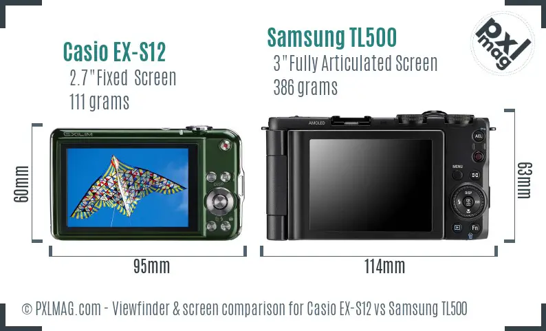 Casio EX-S12 vs Samsung TL500 Screen and Viewfinder comparison