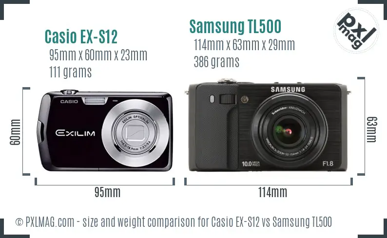 Casio EX-S12 vs Samsung TL500 size comparison