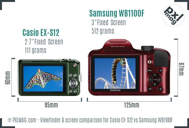 Casio EX-S12 vs Samsung WB1100F Screen and Viewfinder comparison