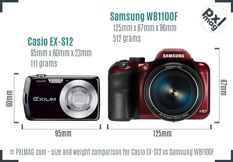 Casio EX-S12 vs Samsung WB1100F size comparison