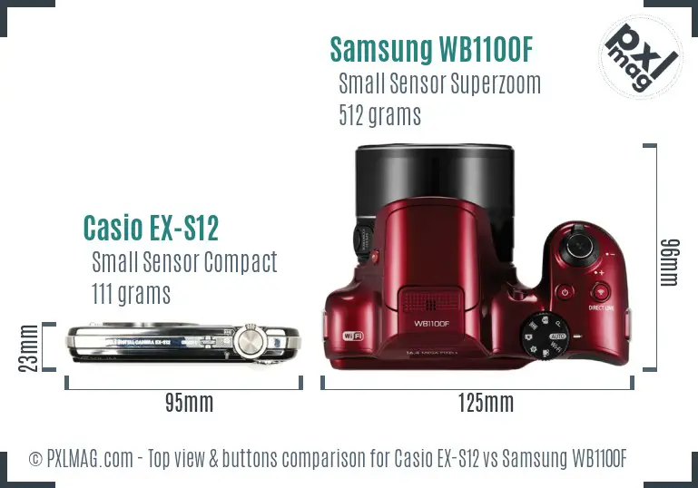 Casio EX-S12 vs Samsung WB1100F top view buttons comparison