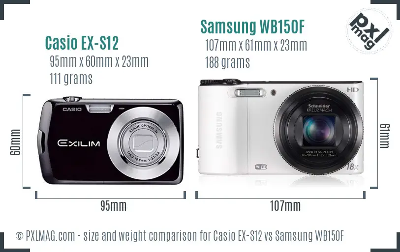 Casio EX-S12 vs Samsung WB150F size comparison