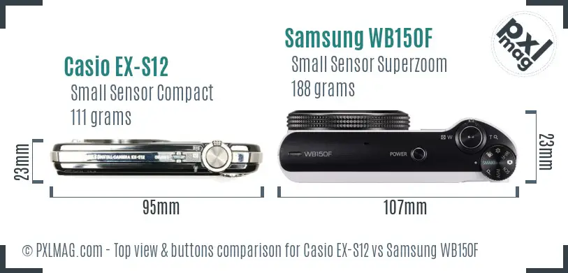 Casio EX-S12 vs Samsung WB150F top view buttons comparison