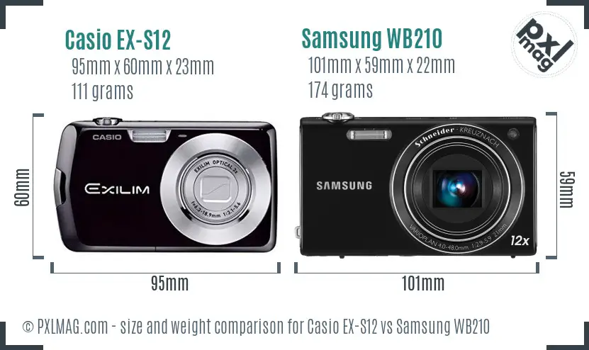Casio EX-S12 vs Samsung WB210 size comparison
