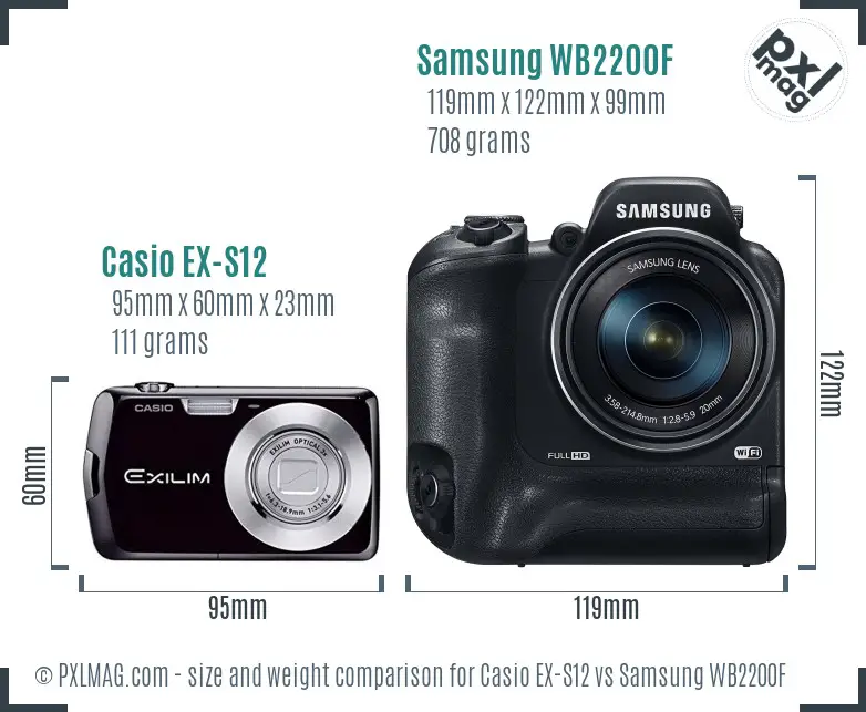 Casio EX-S12 vs Samsung WB2200F size comparison