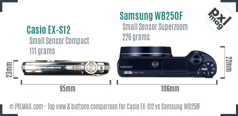Casio EX-S12 vs Samsung WB250F top view buttons comparison