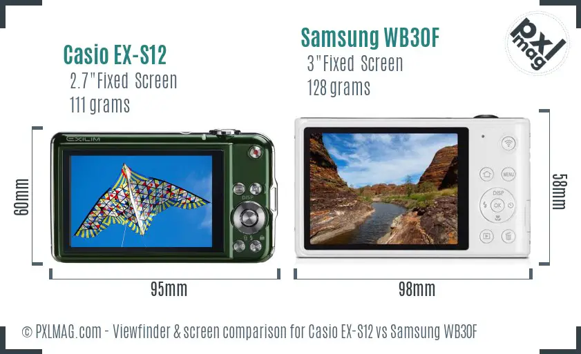 Casio EX-S12 vs Samsung WB30F Screen and Viewfinder comparison