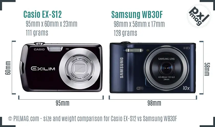 Casio EX-S12 vs Samsung WB30F size comparison