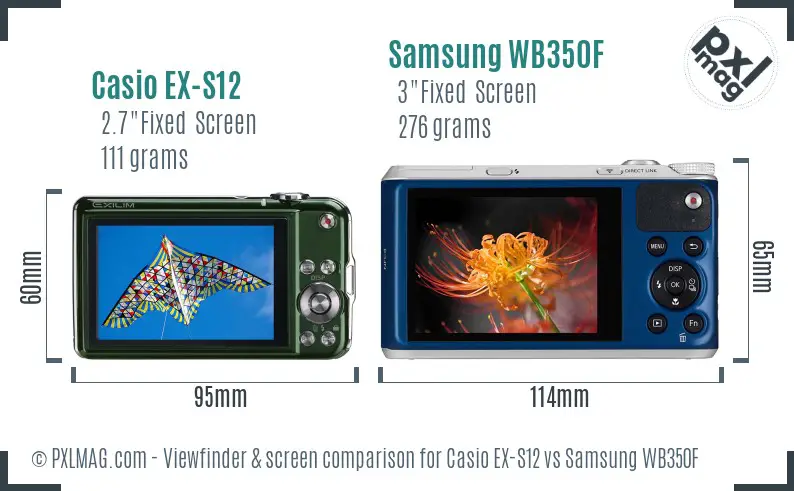 Casio EX-S12 vs Samsung WB350F Screen and Viewfinder comparison