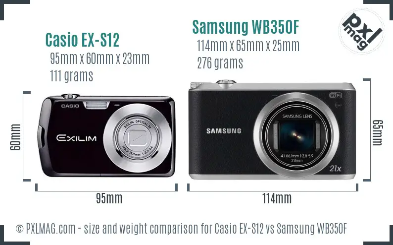 Casio EX-S12 vs Samsung WB350F size comparison
