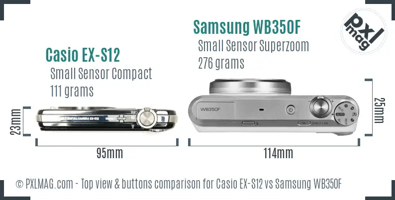 Casio EX-S12 vs Samsung WB350F top view buttons comparison
