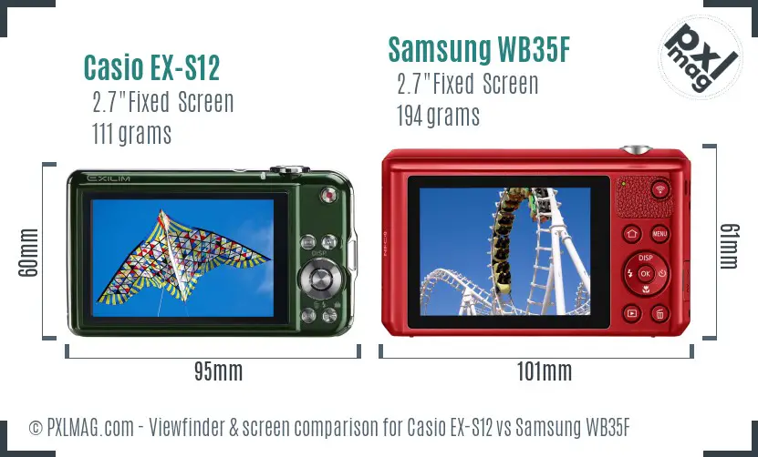 Casio EX-S12 vs Samsung WB35F Screen and Viewfinder comparison