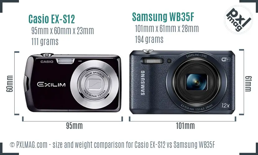 Casio EX-S12 vs Samsung WB35F size comparison