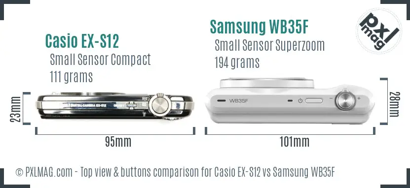 Casio EX-S12 vs Samsung WB35F top view buttons comparison