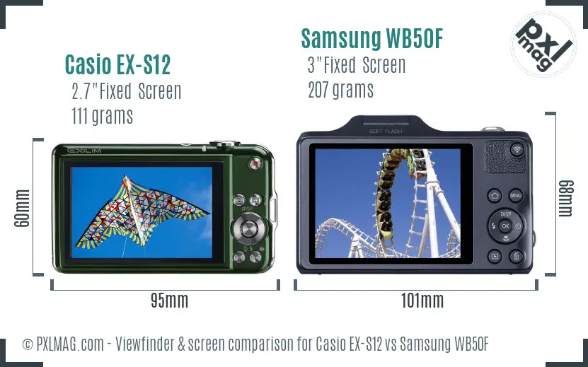 Casio EX-S12 vs Samsung WB50F Screen and Viewfinder comparison