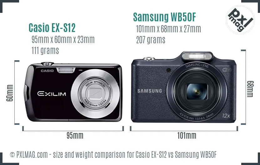Casio EX-S12 vs Samsung WB50F size comparison