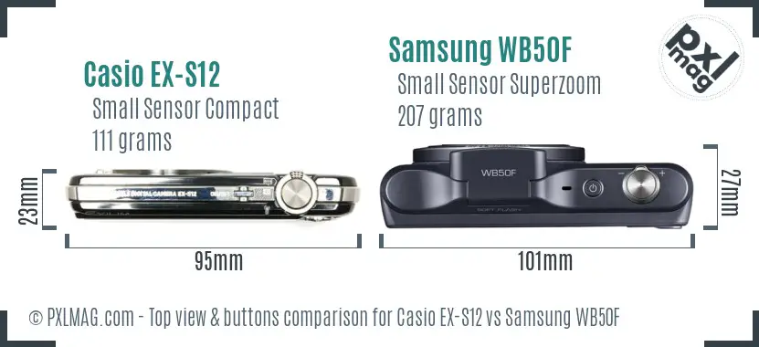 Casio EX-S12 vs Samsung WB50F top view buttons comparison