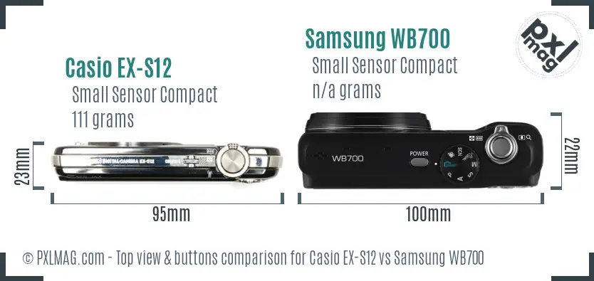 Casio EX-S12 vs Samsung WB700 top view buttons comparison Casio EX-S12 vs Samsung WB700 top view buttons comparison