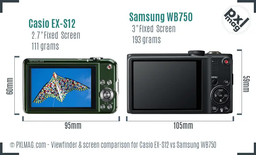 Casio EX-S12 vs Samsung WB750 Screen and Viewfinder comparison