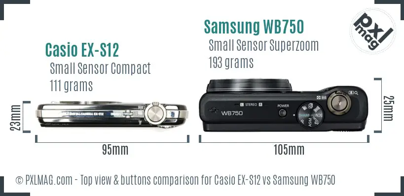 Casio EX-S12 vs Samsung WB750 top view buttons comparison