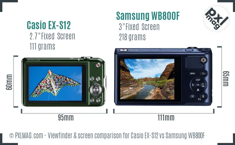 Casio EX-S12 vs Samsung WB800F Screen and Viewfinder comparison