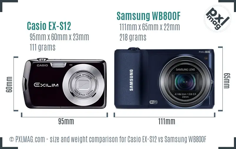 Casio EX-S12 vs Samsung WB800F size comparison