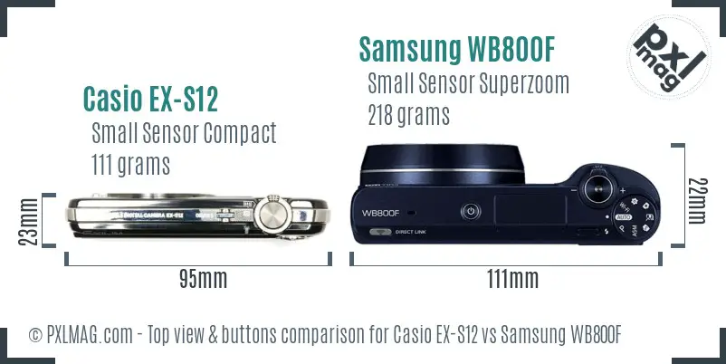 Casio EX-S12 vs Samsung WB800F top view buttons comparison