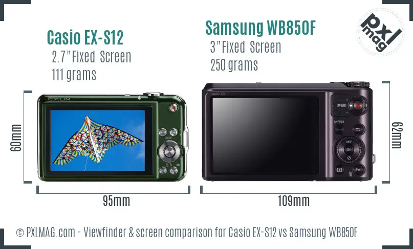 Casio EX-S12 vs Samsung WB850F Screen and Viewfinder comparison