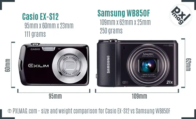 Casio EX-S12 vs Samsung WB850F size comparison