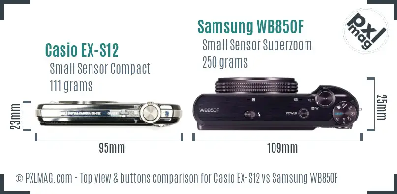 Casio EX-S12 vs Samsung WB850F top view buttons comparison