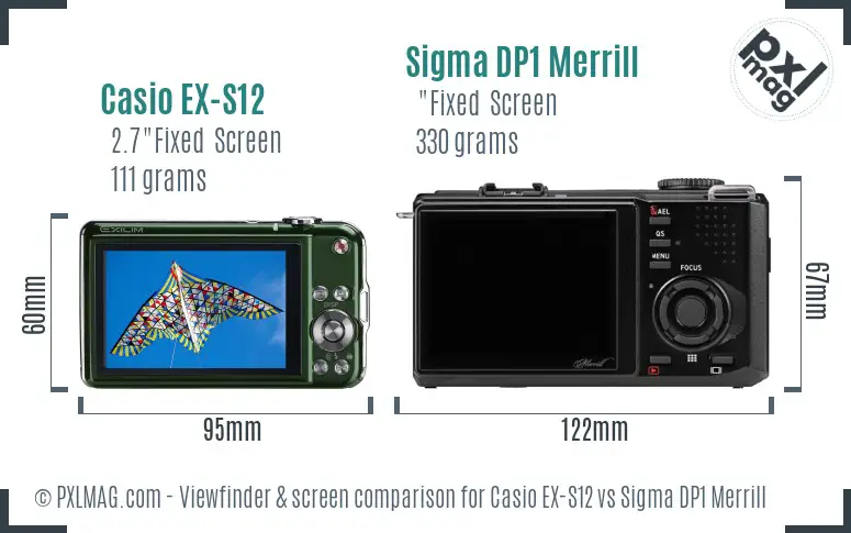 Casio EX-S12 vs Sigma DP1 Merrill Screen and Viewfinder comparison