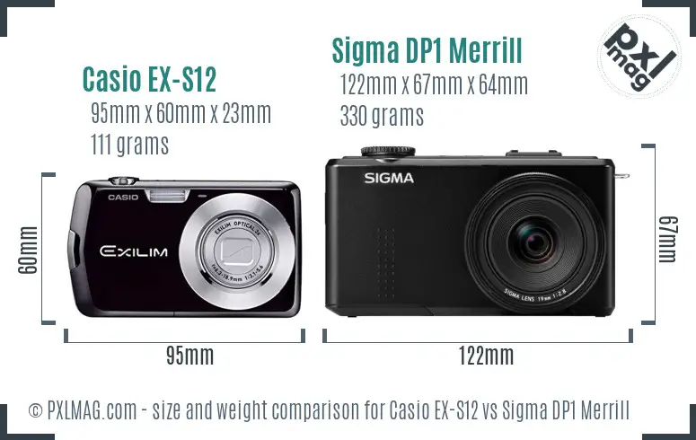 Casio EX-S12 vs Sigma DP1 Merrill size comparison