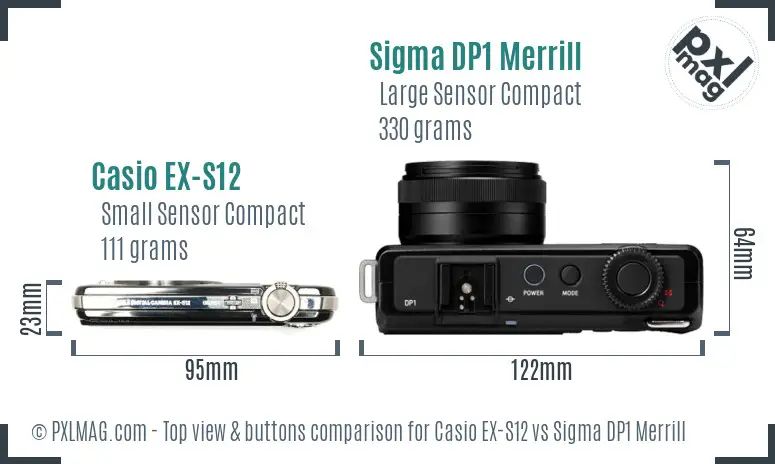 Casio EX-S12 vs Sigma DP1 Merrill top view buttons comparison